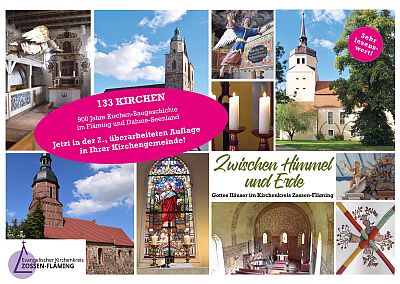 Zum Vergrößern Klicken! Ein Plakat, das für den Kirchenführer wirbt, zeigt bute Fotos von Kirchen und ihrem Interieur.