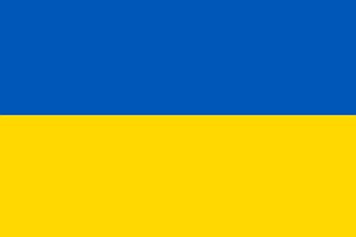 Die Flagge der Ukraine ist waagerecht zweigeteilt. Oben ist sie blau und unten gelb.